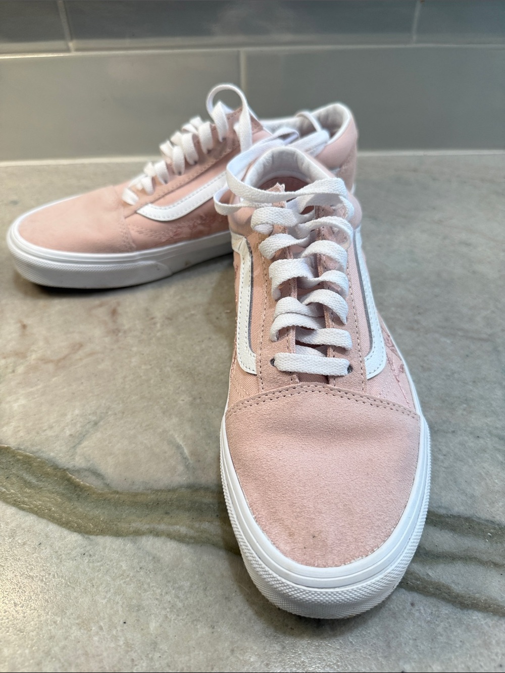 Vans Pink Suede Old Skool Low-Top Sneakers with White Stripe